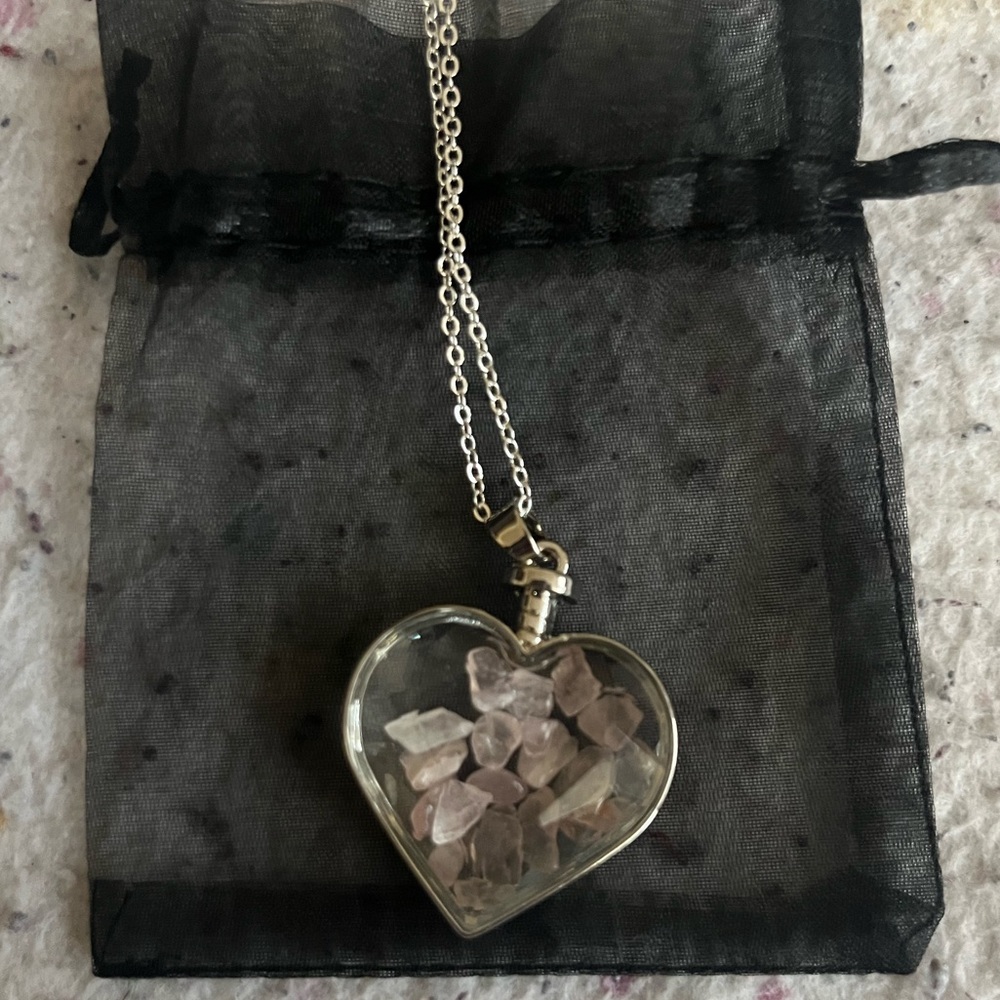 Heart Capsule Necklace w/ Rose Quartz Stones